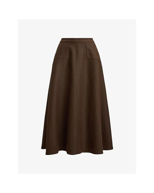 Polo Ralph Lauren Brown Panelled High-Waist Hemp Midi Skirt