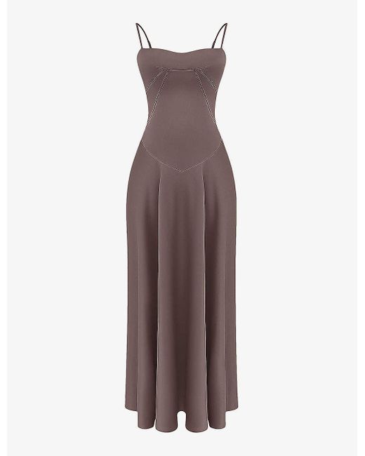 House Of Cb Brown Anabella Lace-up Satin Maxi Dress