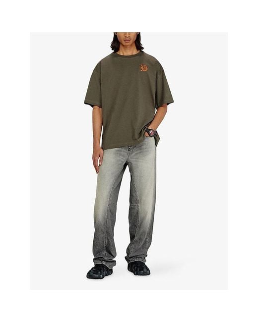 DIESEL Green Flock Graphic-Logo Print Cotton T-Shirt for men