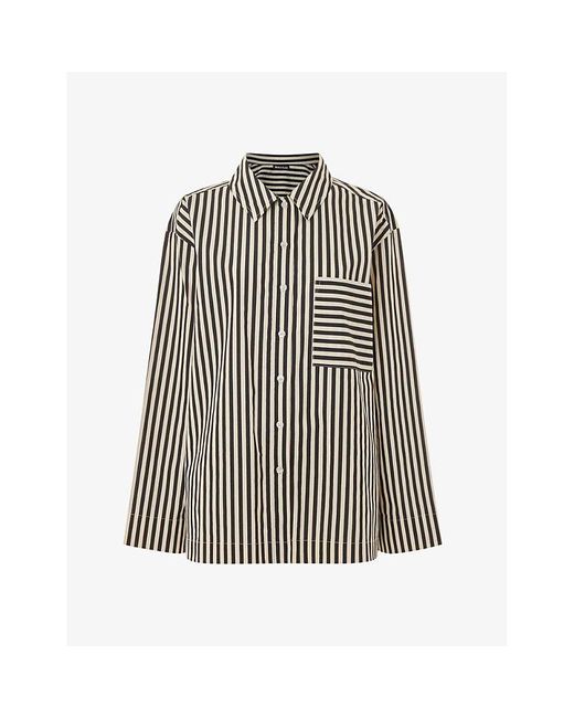 Whistles Black Stripe-print Relaxed-fit Cotton Pyjama Shirt