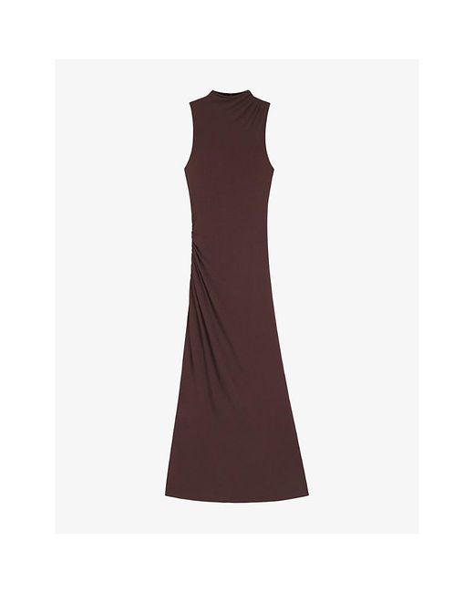 Boss Brown Gathered-Detail Slim-Fit Jersey Maxi Dress