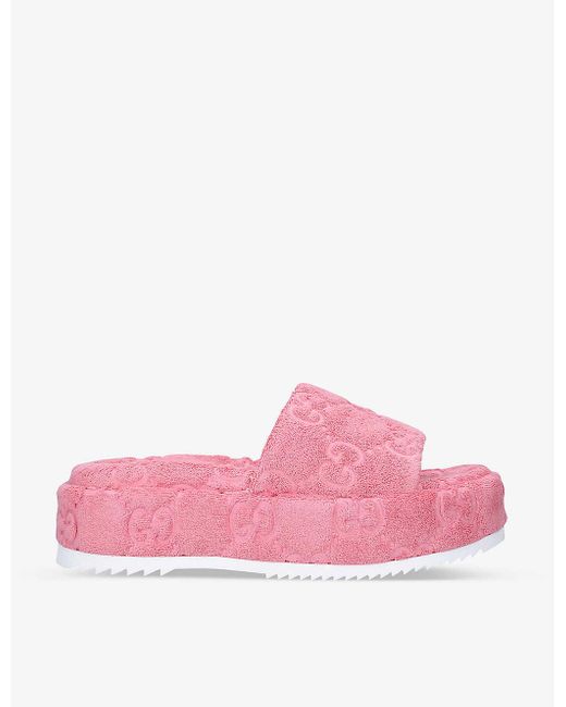 Pink fluffy gucci slides deals
