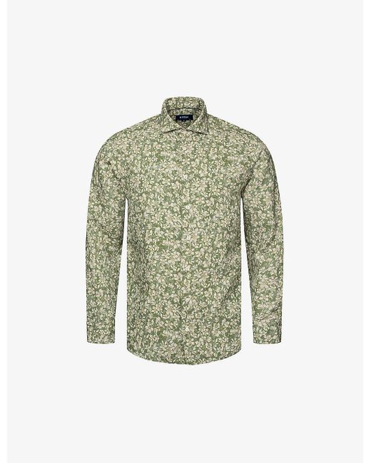 Eton of Sweden Green Floral-pattern Regular-fit Linen Shirt for men