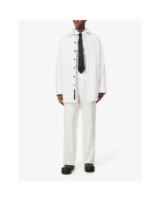 Bottega Veneta White Poplin Brand-patch Regular-fit Cotton Shirt for men