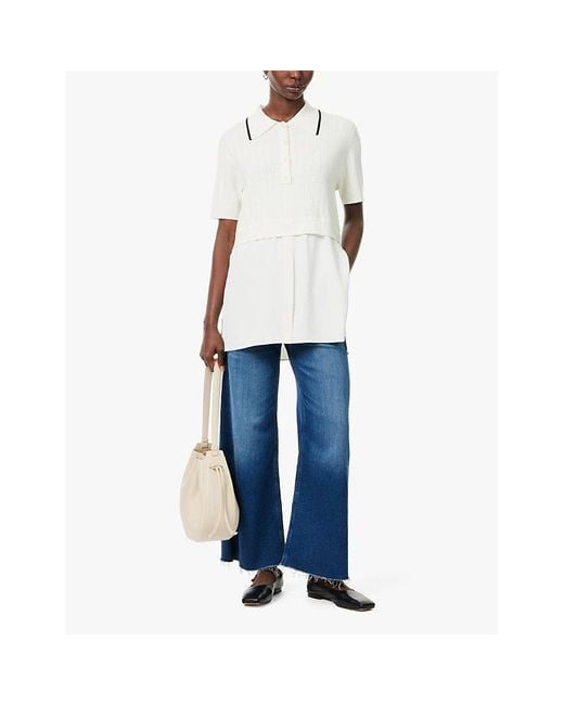 Citizens of Humanity Blue Lyra Cropped Wide-Leg Stretch-Denim Jeans