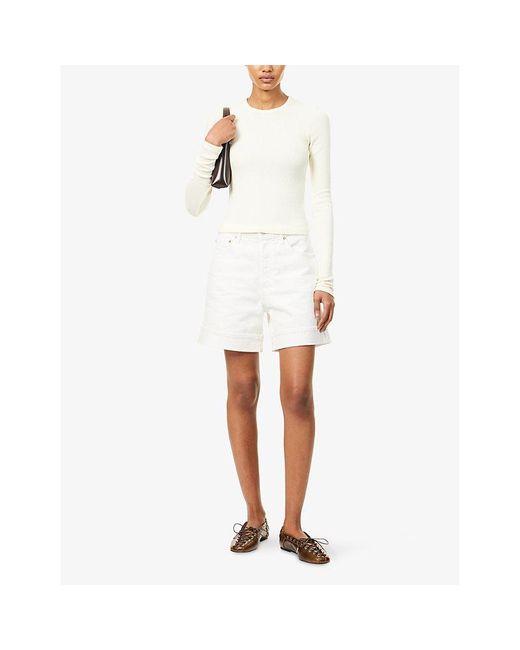 Agolde White Dame High-Rise Denim Shorts