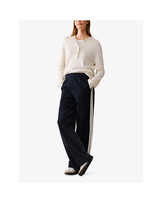The White Company Blue Side-Stripe Relaxed-Fit Stretch-Woven Trousers