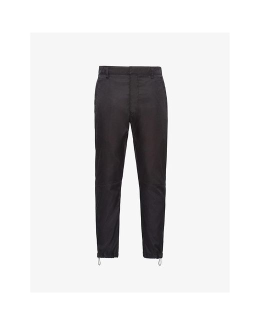 Prada Black Brand-plaque Drawstring-hem Skinny-fit Slim-leg Re-nylon Trousers for men