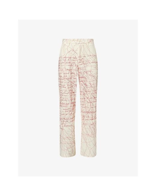 Kidsuper Natural Manuscript-Embroidered Wide-Leg Cotton-Blend Trousers for men