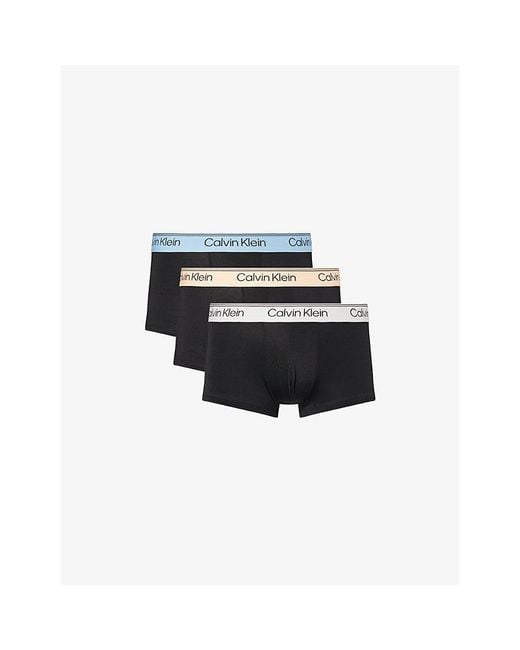 Calvin Klein Black Microfibre-Stretch Low-Rise Pack Of Three Jersey Trunks for men