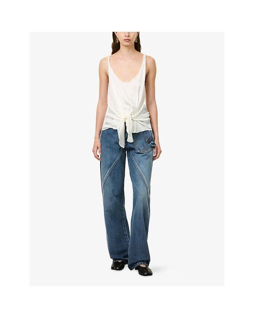 J.W. Anderson White Front-Knot Silk Top