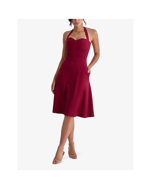 House Of Cb Red Carolla Halterneck Woven Midi Dress