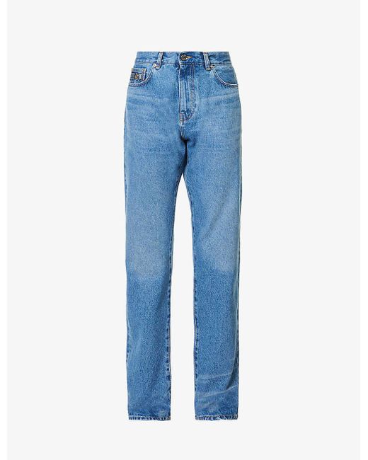 Versace Blue Faded-wash Belt-loop Straight-leg Mid-rise Jeans for men