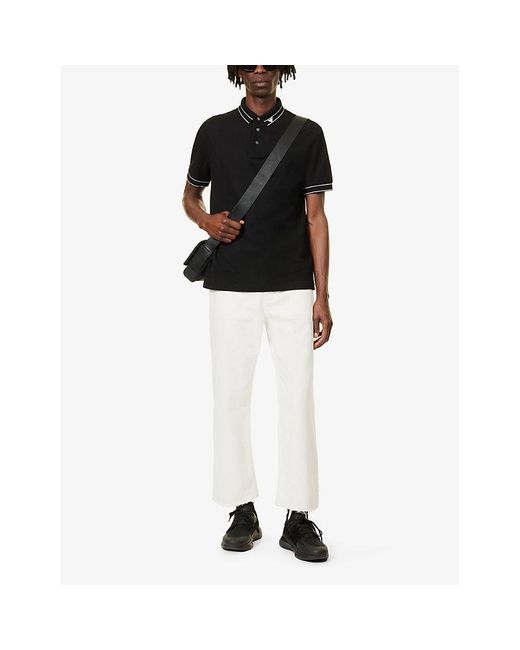 Emporio Armani Black Contrast-stripe Brand-embroidered Cotton-piqué Polo Shirt X for men