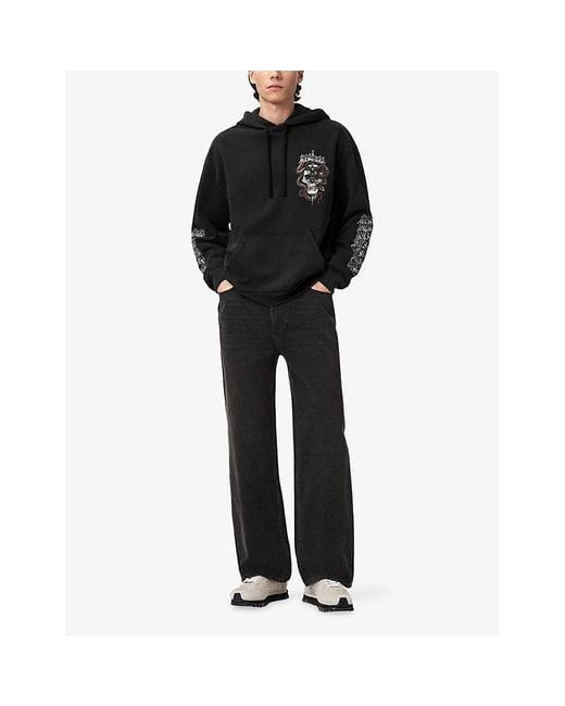 AllSaints Black Araknid Skull-Print Cotton-Jersey Hoody for men