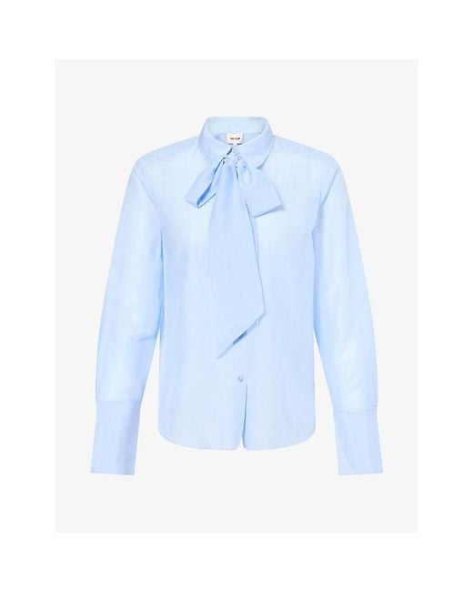 ME+EM Blue Cloud Layering Tie Cotton Silk-Blend Shirt