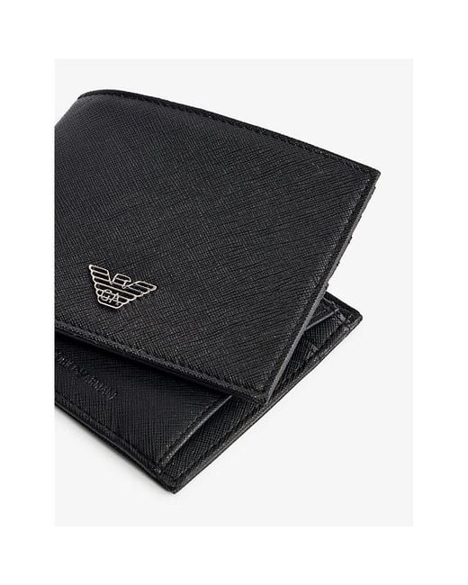 Emporio Armani Black Brand-Plaque Billfold Woven Wallet for men