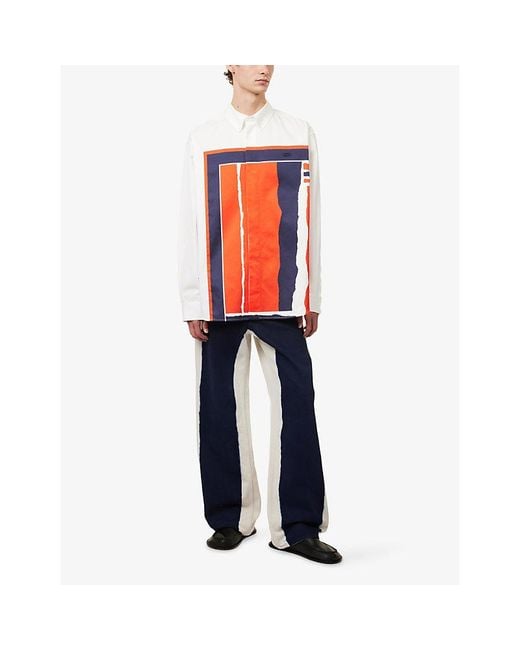 Loewe Orange Graphic-Print Pointed-Collar Cotton Shirt for men