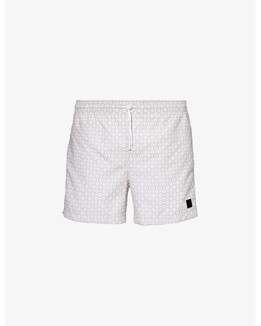 Boss White Logo-patch Regular-fit Recycled-polyester Swim Shorts X for men