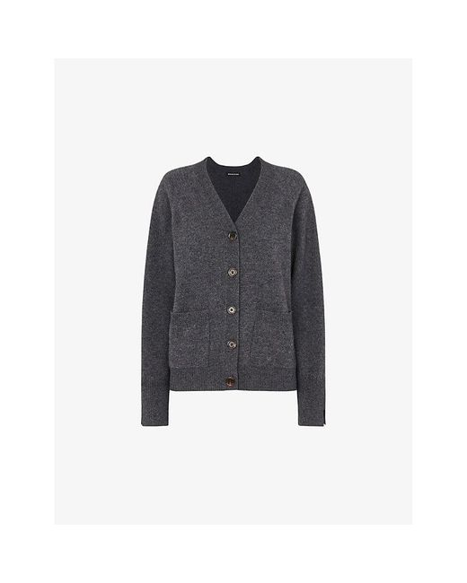 Whistles Blue Relaxed-fit Pocket-embroidered Wool Cardigan