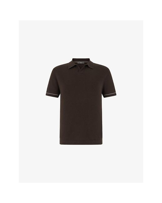 Boggi Black Short-Sleeve Cotton Crêpe Knit Polo Shirt for men