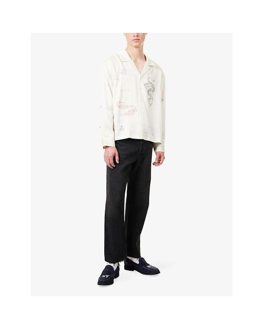 Duke & Dexter White Sketch-Print Relaxed-Fit Woven Shirt for men