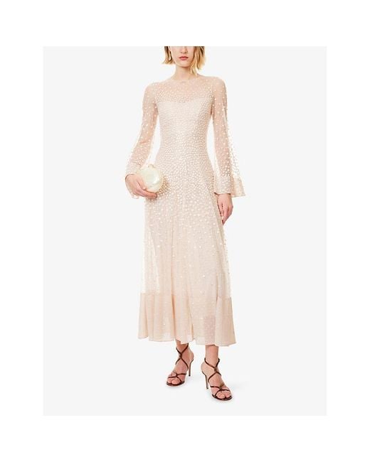 Needle & Thread Natural Sequin Cascade Long-Sleeve Woven Gown