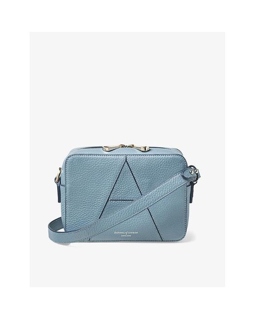 Aspinal Blue A Logo-embossed Leather Camera Bag