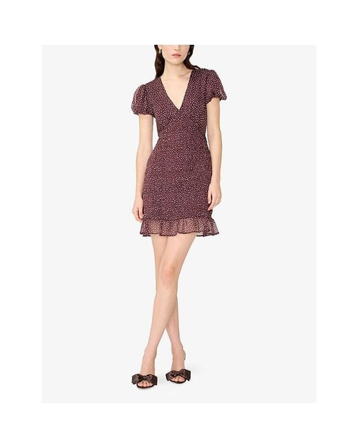 OMNES Purple Kristen Polka-Dot Chiffon Mini Dress