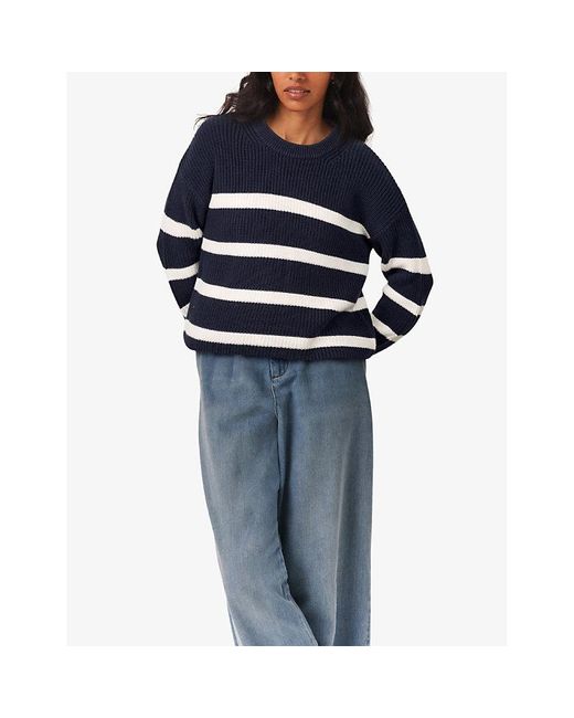 The White Company Blue Striped Cropped Wool And Cotton Jumper