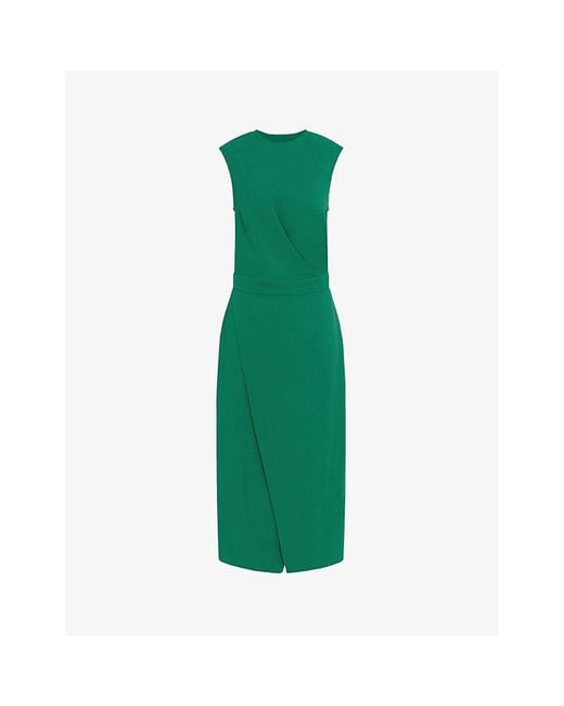 Reiss Green Layla Wrap-effect Stretch-woven Midi Dress