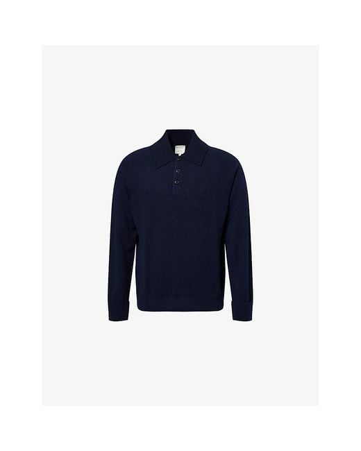Paul Smith Blue Striped-Cuffs Regular-Fit Cashmere Polo Shirt for men