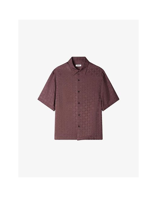 Sandro Purple Square-Cross Short-Sleeve Woven Shirt for men