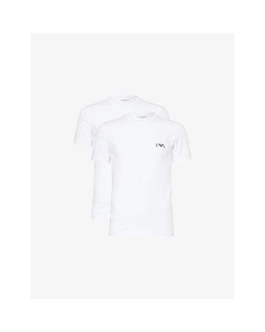 Emporio Armani White Brand Logo-Print Pack Of Two Cotton-Jersey T-Shirts for men