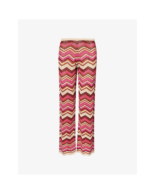 Devon Windsor Red Cierra Chevron-Stripe Knitted Trousers