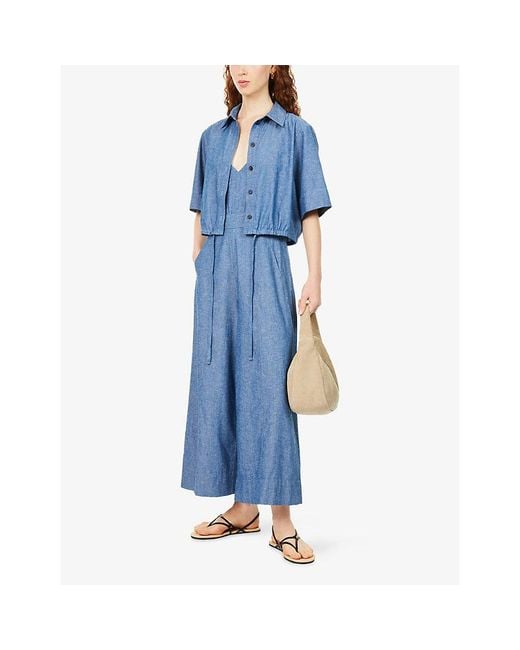 ME+EM Blue Two-In-One Wide-Leg Denim Jumpsuit