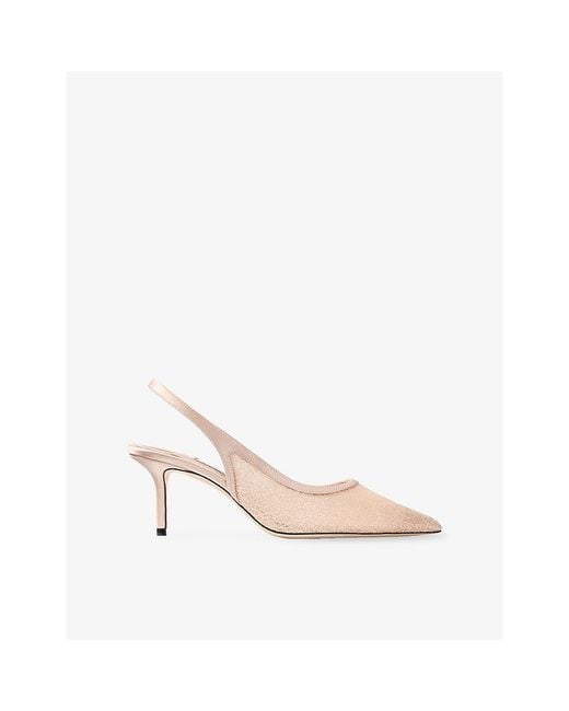 Jimmy Choo White Love 85 Glitter Slingback Woven Heeled Courts