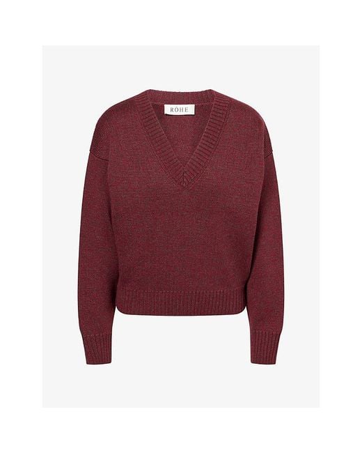 RÓHE Frames Red V-Neck Oversized Wool Jumper