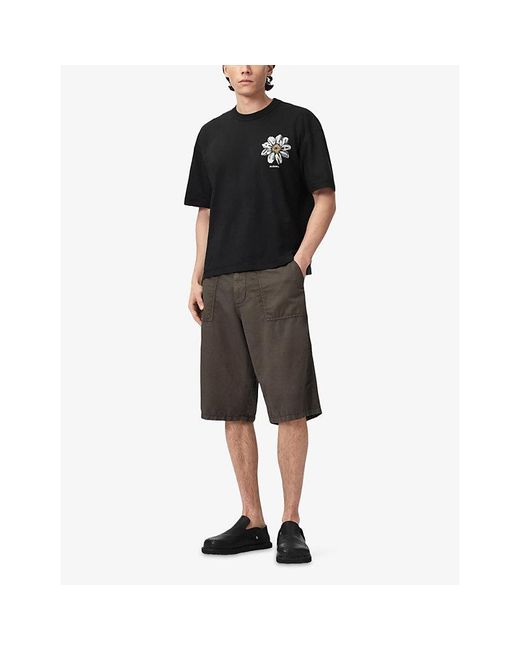 AllSaints Black Petals Graphic-Print Cotton-Jersey T-Shirt for men