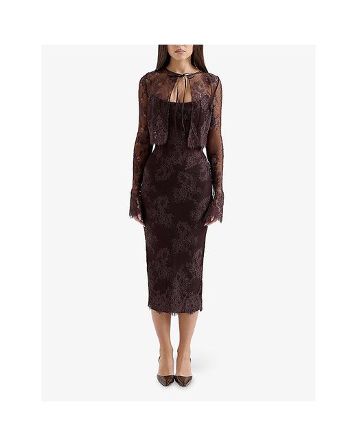 House Of Cb Multicolor Larra Corset Lace Midi Dress With Bolero