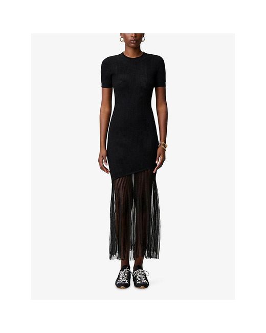Claudie Pierlot Black Short-Sleeved Ribbed Knitted Maxi Dress