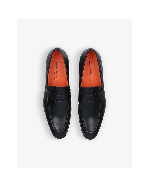Santoni Simon Leather Penny Loafers in Black for Men | Lyst