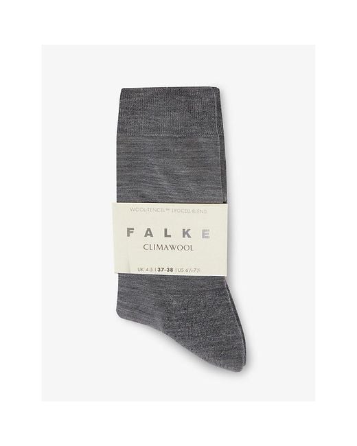 Falke Gray Brushed Mid-Calf Polyamide And Wool-Blend Knitted Socks
