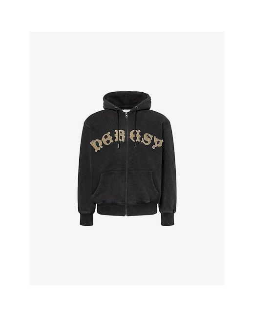 Heresy Black Celtic Embroidered-Logo Cotton Hoodie for men
