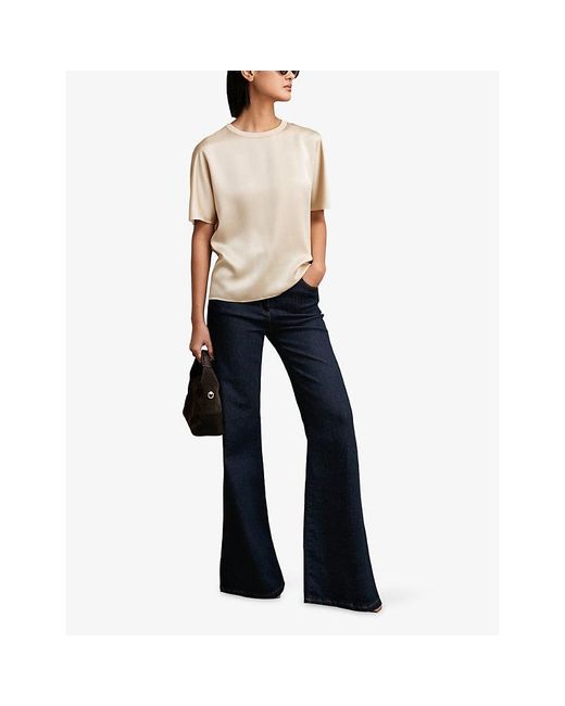 Reiss Natural Lena Short-Sleeve Silk Top