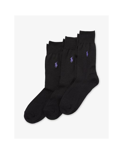 Polo Ralph Lauren Black Brand-Embroidered Set Of Three Cotton-Blend Socks for men