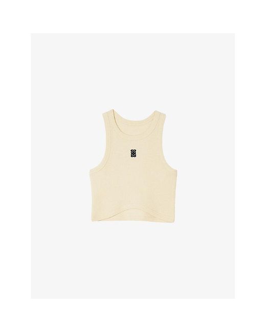 Sandro Natural Logo-embroidered Cropped Cotton Vest