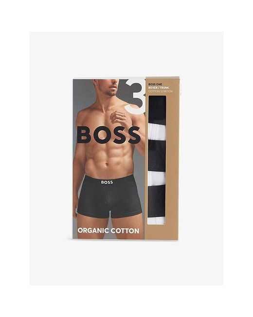 Boss White One X David Beckham Logo-Waistband Pack Of Three Stretch-Cotton Trunks for men