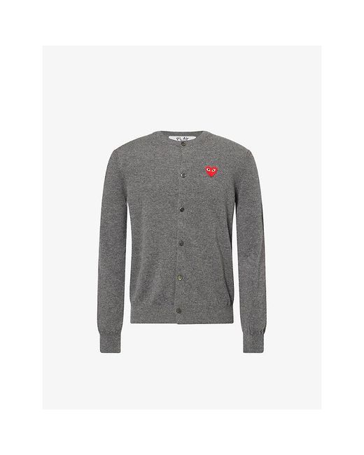 COMME DES GARÇONS PLAY Gray Heart-Embroidered Knitted Wool Cardigan for men