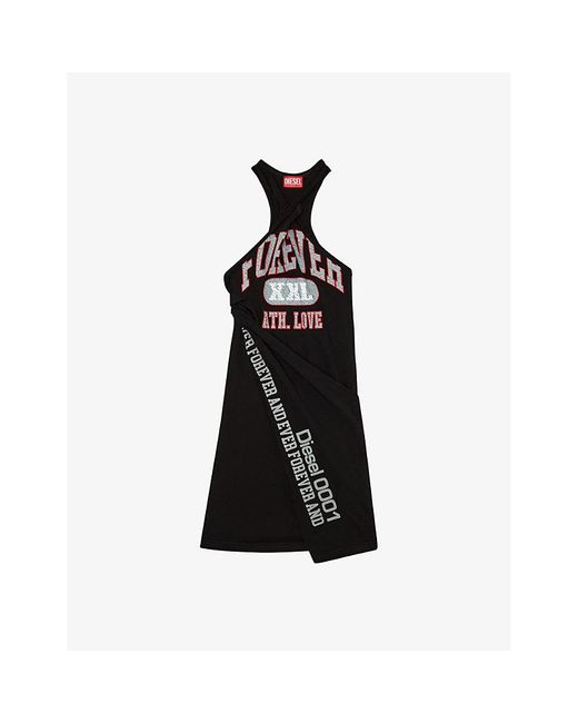 DIESEL Black D-zelie Slogan-print Cotton-jersey Mini Dress